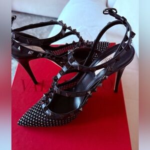 Valentino Garavani Rockstud T-Strap Pointed Toe Pump High Heels